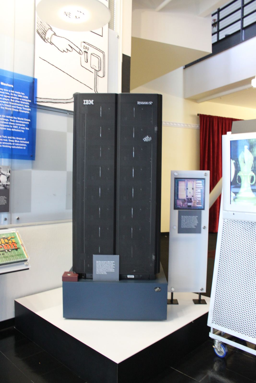 One of the two black cabinets of IBM's Deep Blue on display at the Computer History Museum