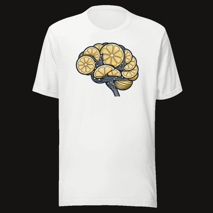 Lemon Brain design on a white tee