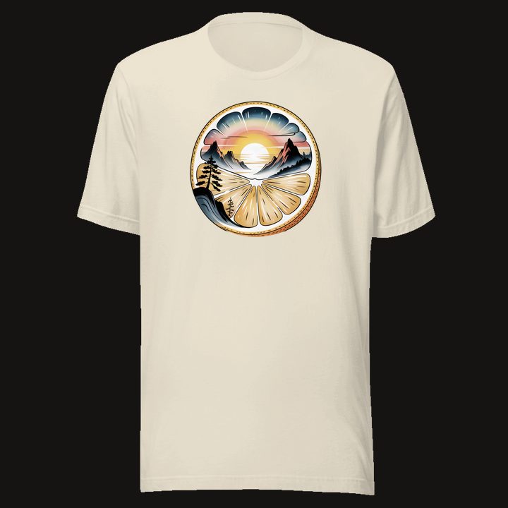 Lemon Sunrise design on a natural tee